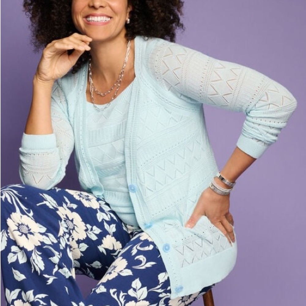 Talbots Lace Pointelle Cardigan Sweater